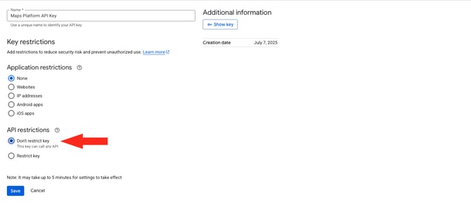 IS HS Google API - API Restrictions Dont Restrict