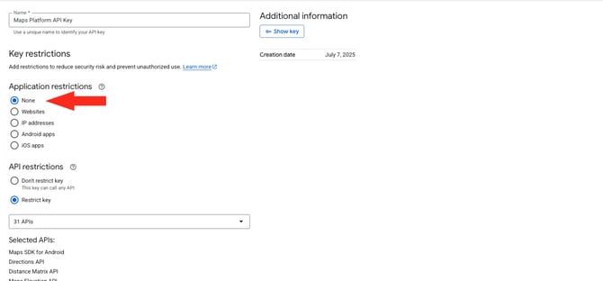 IS HS Google API - App Restrictions None