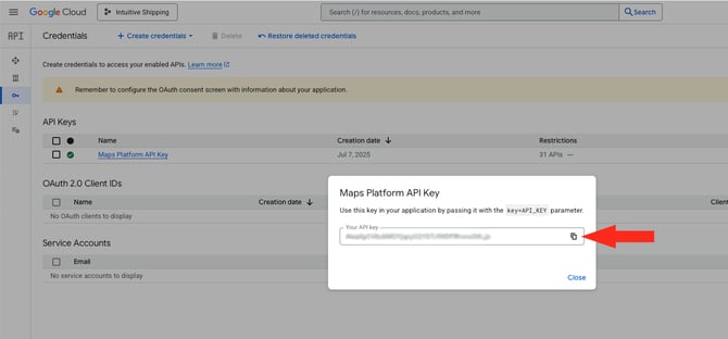 IS HS Google API - Copy API Key