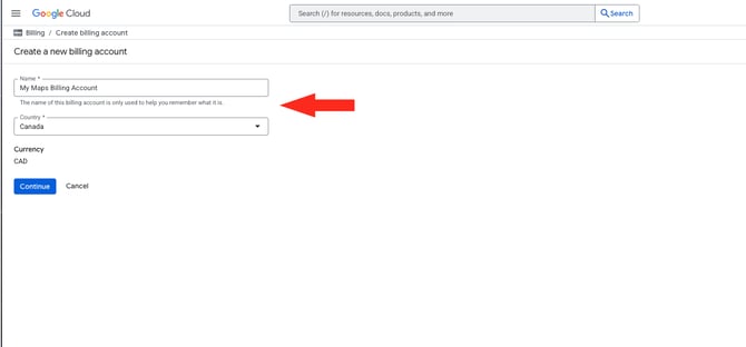 IS HS Google API - Create New Billing Account