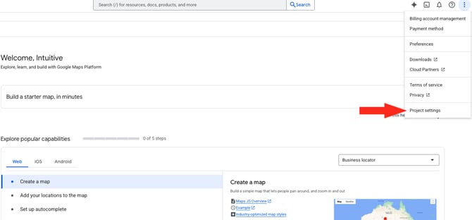 IS HS Google API - Project Settings Menu