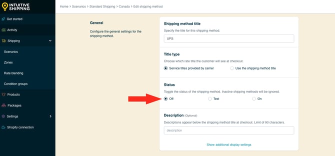 IS HS Limited Run Shipping Method - Edit Status Off UPS