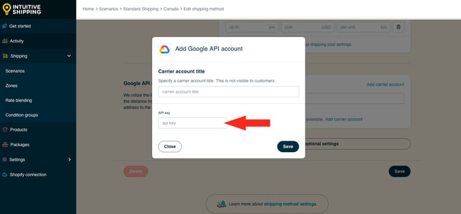 IS HS Local Delivery Shipping Method - Add Carrier Account - Edit API Key