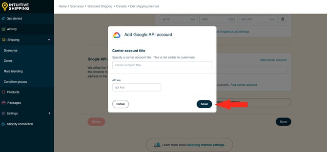 IS HS Local Delivery Shipping Method - Add Carrier Account - Save Button