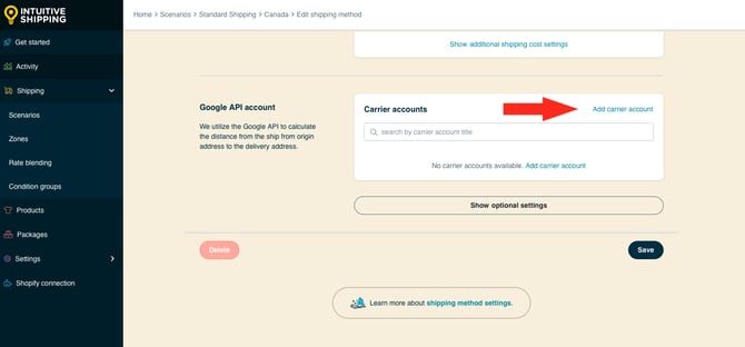 IS HS Local Delivery Shipping Method - Add Carrier Account