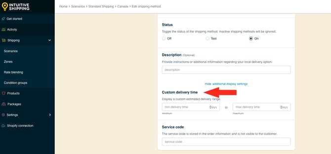 IS HS Local Delivery Shipping Method - Edit Custom Delivery Time