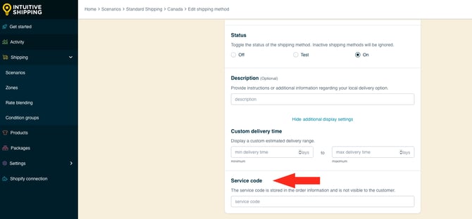 IS HS Local Delivery Shipping Method - Edit Service Code