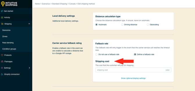 IS HS Local Delivery Shipping Method - Fallback Rate Shipping Cost