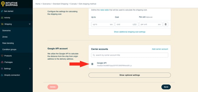 IS HS Local Delivery Shipping Method - Select Google Account
