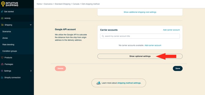 IS HS Local Delivery Shipping Method - Show Optional Settings