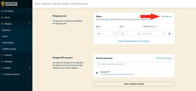 IS HS Next Day Delivery Shipping Method - Add Rate Row