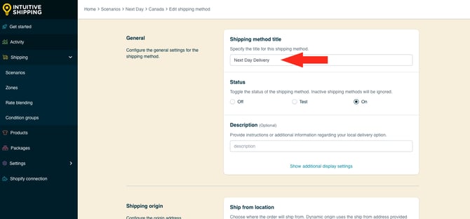 IS HS Next Day Delivery Shipping Method - Edit Title