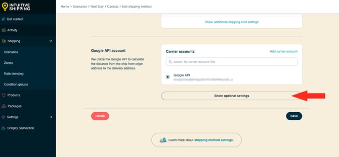 IS HS Next Day Delivery Shipping Method - Show Optional Settings