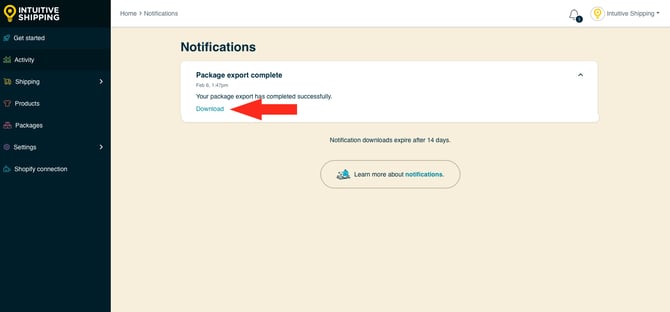 IS HS Notifications - Package Export Download