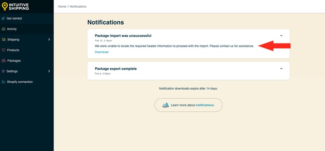 IS HS Notifications - Package Import  Unsuccessful