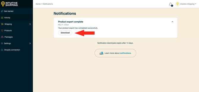 IS HS Notifications - Product Export Download