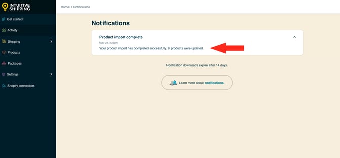IS HS Notifications - Product Import Successful