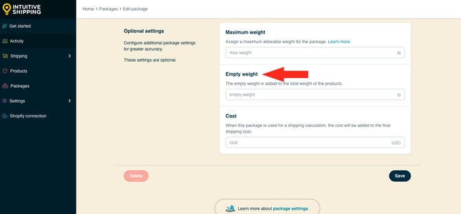IS HS Packages - Edit Package Empty Weight