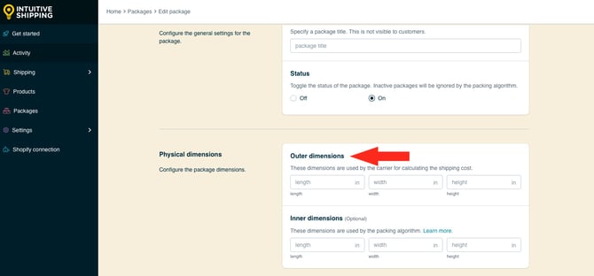 IS HS Packages - Edit Package Outer Dims