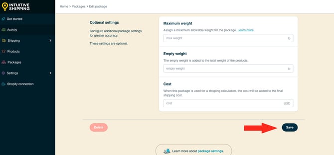 IS HS Packages - Edit Package Save