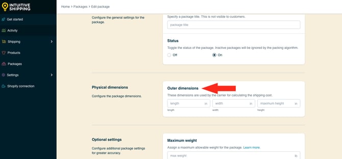 IS HS Packages - Edit Soft Package Outer Dims