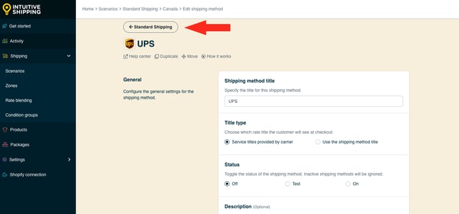 IS HS Parcel Service Shipping Method - Back Button UPS