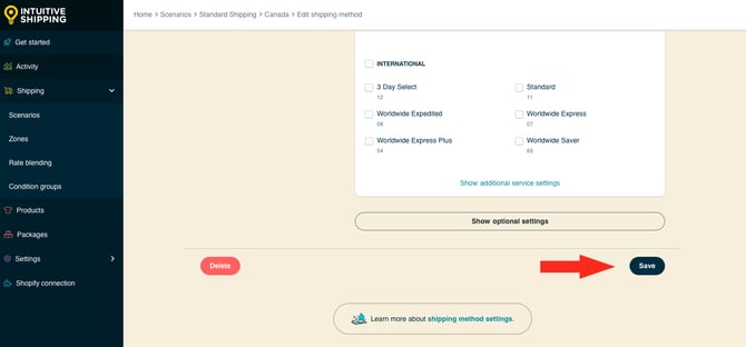IS HS Parcel Service Shipping Method - Save Shipping Method No Optional Settings UPS