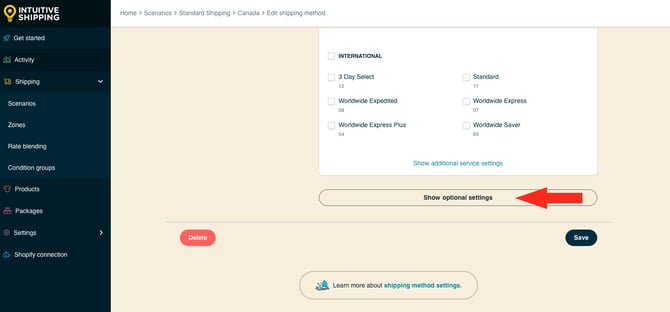 IS HS Parcel Service Shipping Method - Show Optional Settings UPS