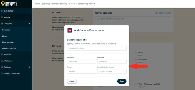 IS HS Parcel Service Shipping Methods - Add Carrier Account Credentials