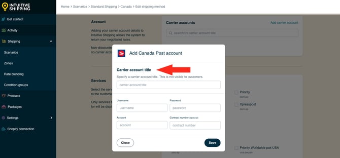IS HS Parcel Service Shipping Methods - Add Carrier Account Title