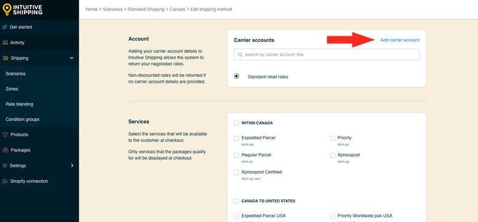 IS HS Parcel Service Shipping Methods - Add Carrier Account