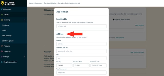 IS HS Parcel Service Shipping Methods - Add Location Address