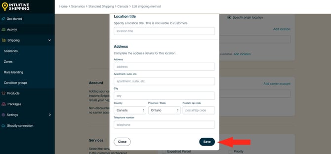 IS HS Parcel Service Shipping Methods - Add Location Save Button