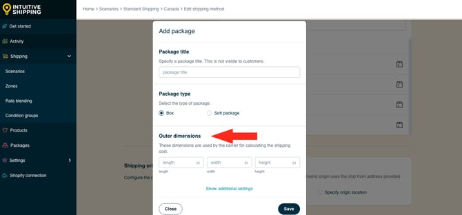 IS HS Parcel Service Shipping Methods - Add Package Outer Dims