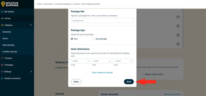 IS HS Parcel Service Shipping Methods - Add Package Save Button