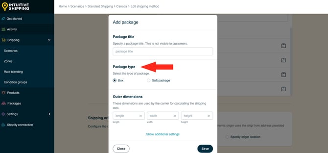 IS HS Parcel Service Shipping Methods - Add Package Type