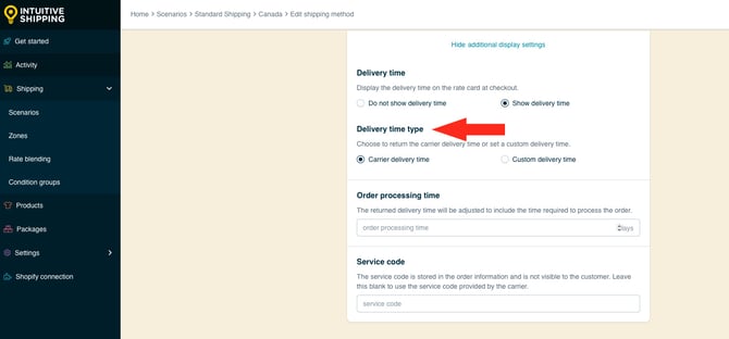 IS HS Parcel Service Shipping Methods - Delivery Time Type