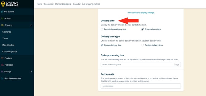 IS HS Parcel Service Shipping Methods - Delivery Time