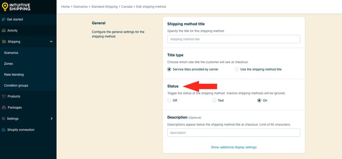 IS HS Parcel Service Shipping Methods - Edit Status