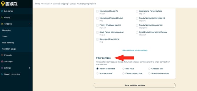 IS HS Parcel Service Shipping Methods - Filter Services