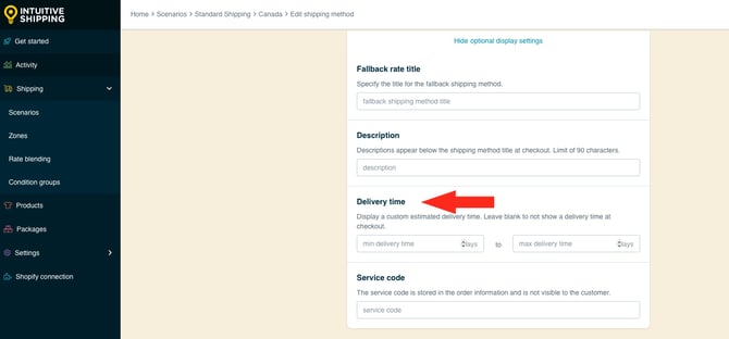 IS HS Parcel Service Shipping Methods - Optional Settings - Fallback Rate Delivery Time