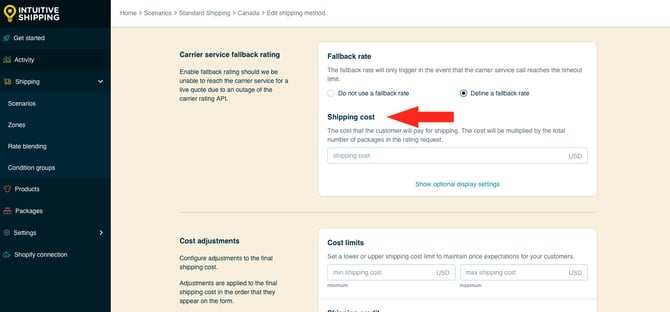 IS HS Parcel Service Shipping Methods - Optional Settings - Fallback Rate Shipping Cost