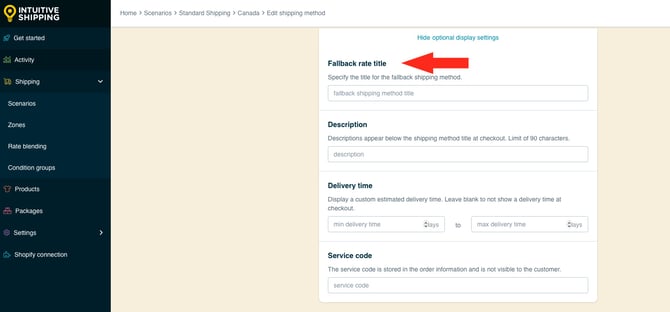 IS HS Parcel Service Shipping Methods - Optional Settings - Fallback Rate Title