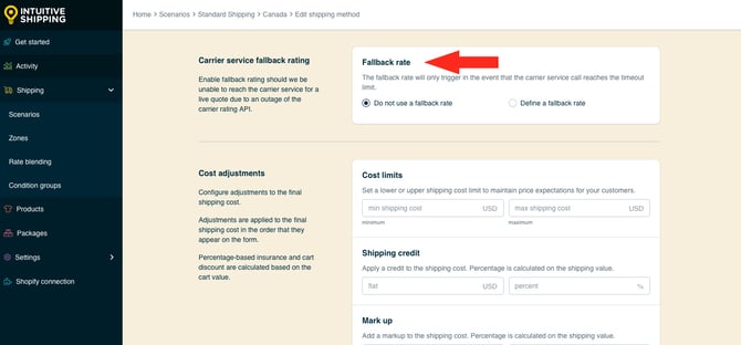 IS HS Parcel Service Shipping Methods - Optional Settings - Fallback Rate