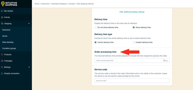 IS HS Parcel Service Shipping Methods - Order Processing Time