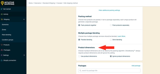 IS HS Parcel Service Shipping Methods - Product Dimensions
