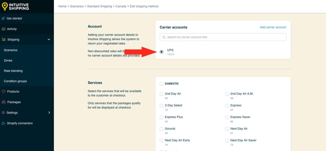 IS HS Parcel Service Shipping Methods - Select Carrier Account UPS