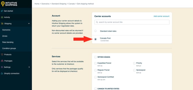 IS HS Parcel Service Shipping Methods - Select Carrier Account