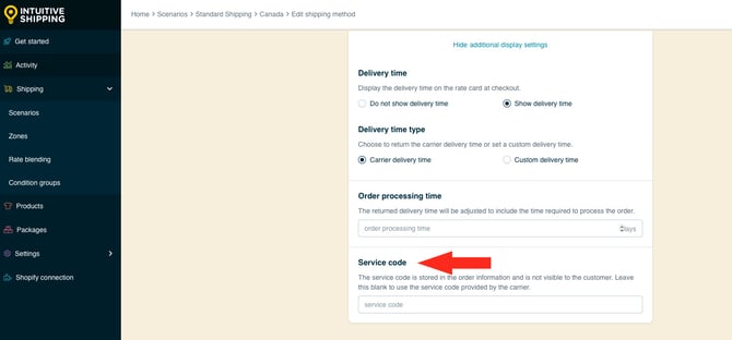 IS HS Parcel Service Shipping Methods - Service Code