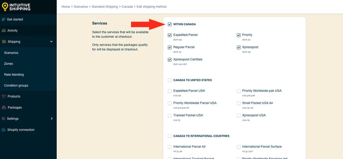 IS HS Parcel Service Shipping Methods - Services All Within Canada